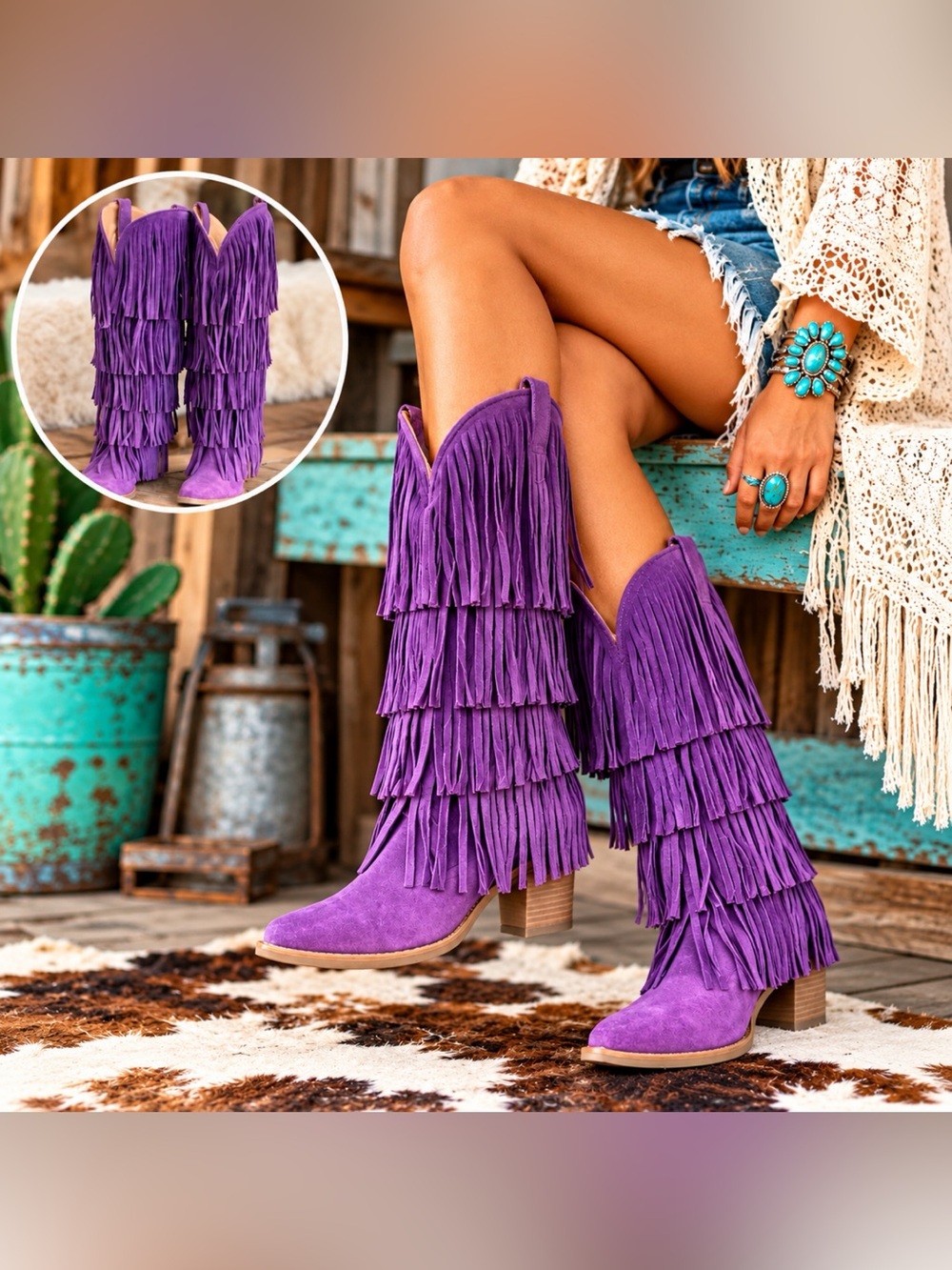 Dingo Women’s Wild Child Suede Fringe Tall Western Boots - Snip Toe Size 6.5M